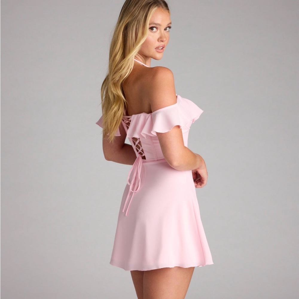 Pink Off-Shoulder Dress - Picture 2 of 8